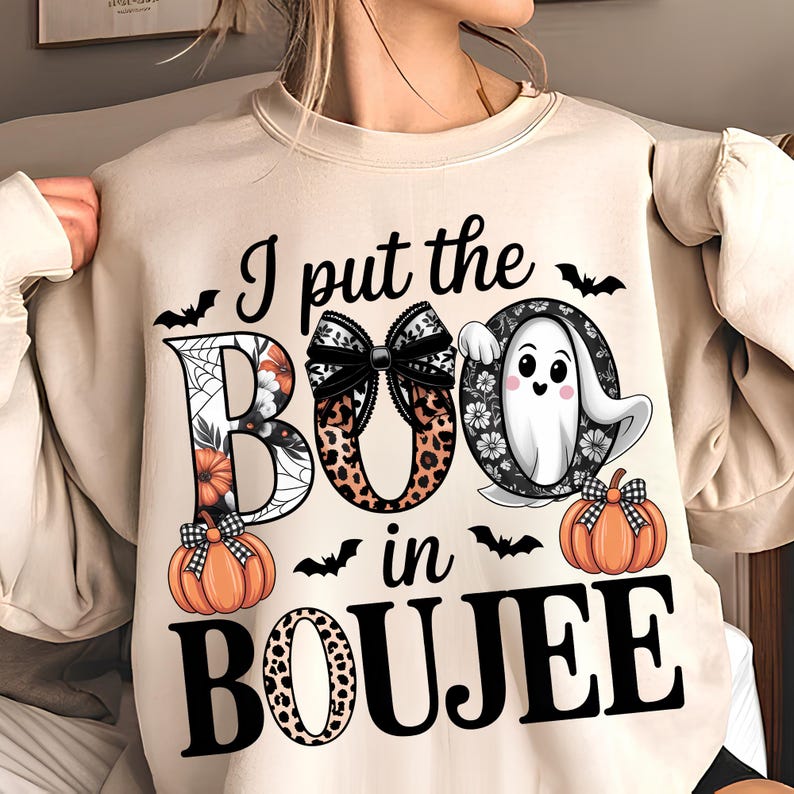I Put The Boo in Boujee PNG T-Shirt Design Boo PNG Trendy Ghost PNG Trendy Halloween Png Spooky Season Png Sublimation Digital Download