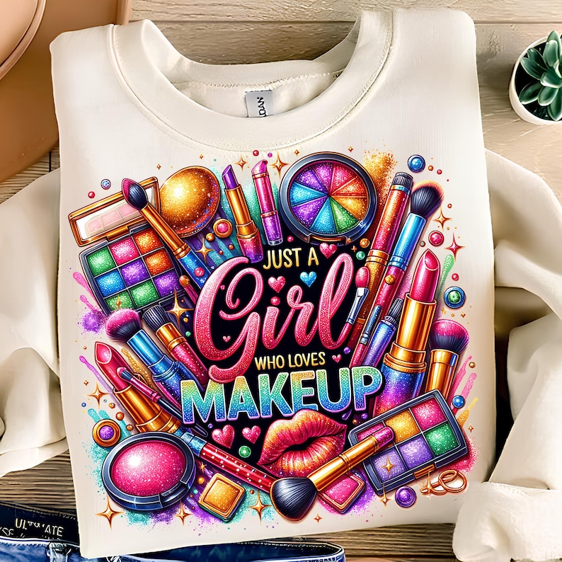 Just A Girl Who Loves Makeup PNG T-Shirt Design Cosmetics PNG Makeup Artist PNG Lipstick Png Makeup Png Sublimation Design Digital Download