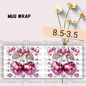 Cherry Mug Wrap, 11oz & 15oz Cherry Coquette Bow Coffee Mug PNG, 3D Mug Wrap, Girly Mug Wrap, Heart Mug Wrap, Digital Download
