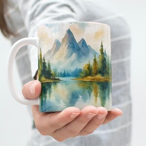 Watercolor Mountain Mug Wrap 11oz & 15oz Coffee Mug PNG Mountain Landscape Nature Mug Wrap Adventure Mug Sublimation Design Digital Download