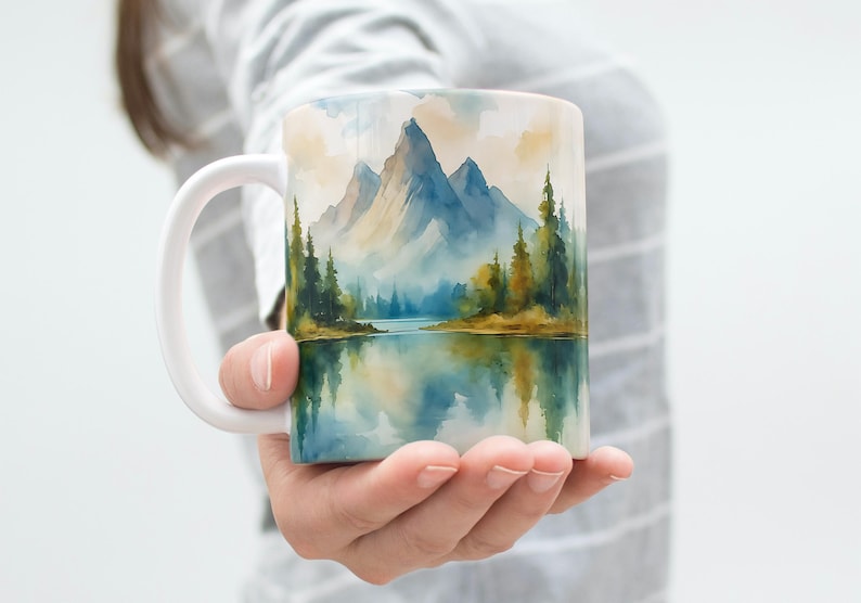 Watercolor Mountain Mug Wrap 11oz & 15oz Coffee Mug PNG Mountain Landscape Nature Mug Wrap Adventure Mug Sublimation Design Digital Download