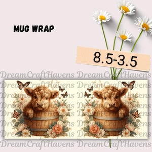 Baby Highland Cow Mug Wrap, 11oz & 15oz Coffee Mug PNG, Highland Cow Cup, 3D Mug Wrap,Highland Cow Wrap,Sublimation Designs,Digital Download