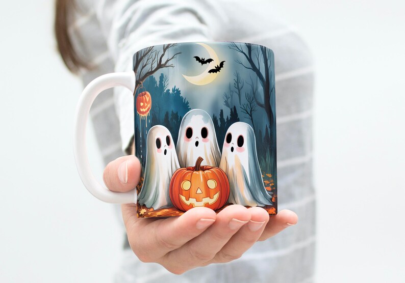 Halloween Mug Wrap PNG 11 oz & 15oz Coffee Mug PNG Pumpkin Mug Wrap Bats Ghost Mug Wrap Spooky Mug Wrap Sublimation Designs Digital Download