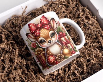 3D Christmas Mug Wrap 11 oz & 15 oz Coffee Mug PNG 3D Mug Wrap Reindeer Mug Wrap Christmas Mug PNG Sublimation Designs Digital Download