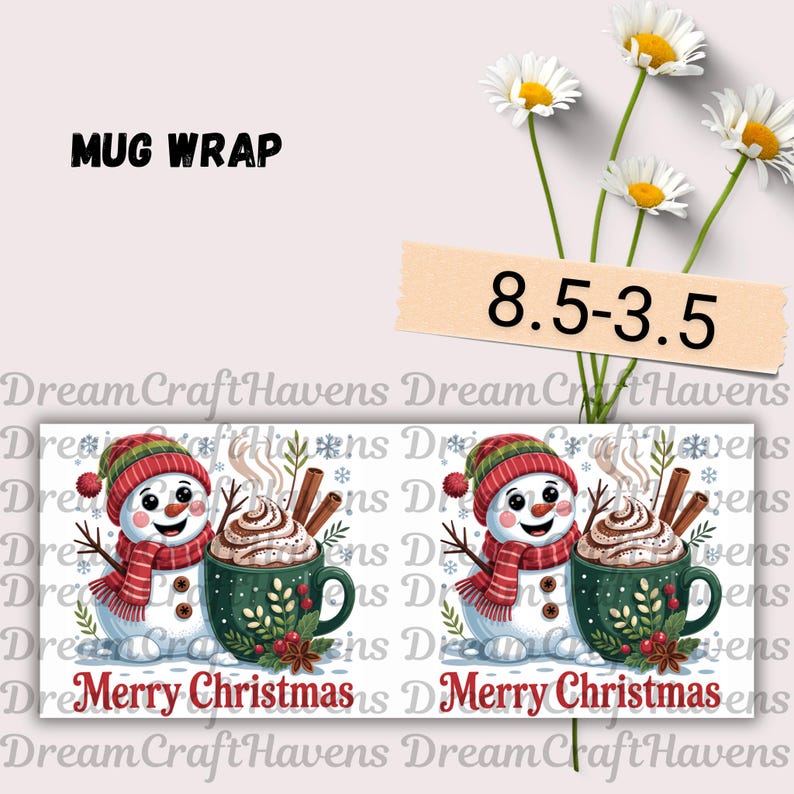 Merry Christmas Mug Wrap 11 oz & 15 oz Coffee Mug PNG Christmas Mug Png Snowman Mug Wrap Hot Cocoa Mug Sublimation Designs Digital Download