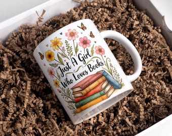 Adesivo para Caneca "Apenas uma Garota que Ama Livros" (11oz e 15oz) - PNG - Adesivo para Caneca para Amantes de Livros - Adesivo para Caneca Literária - Download Digital