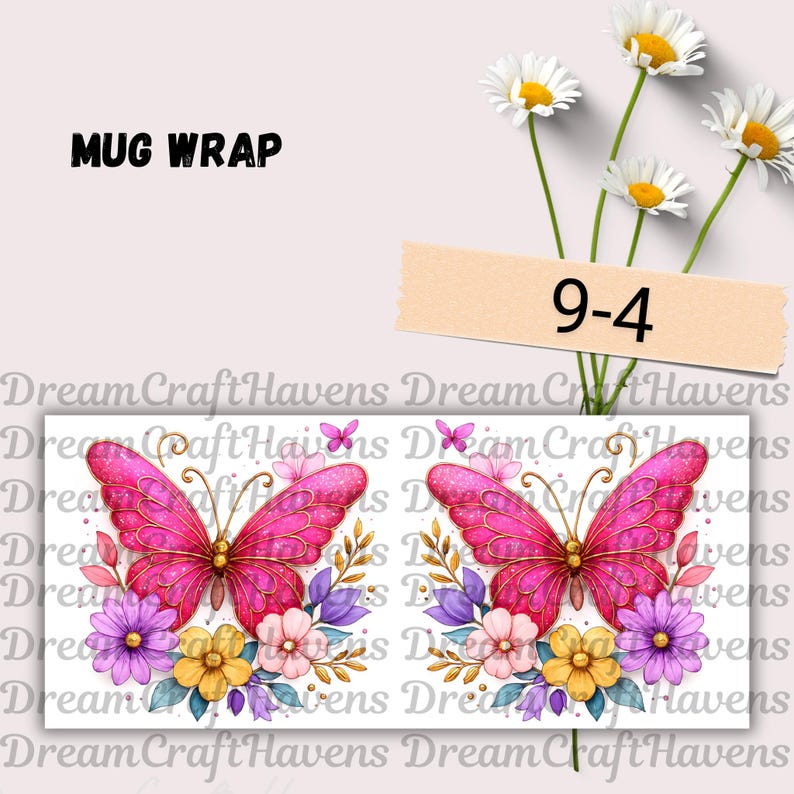Pink Butterfly Mug Wrap 11oz & 15oz Coffee Mug PNG Butterfly Cup Wrap Butterfly Coffee Mug Floral Mug Sublimation Designs Digital Download