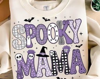 Preppy Spooky Mama PNG T-Shirt Design Halloween Mama PNG Lace Mama PNG Spooky Mama Shirt Preppy Halloween Png Sublimation Digital Download