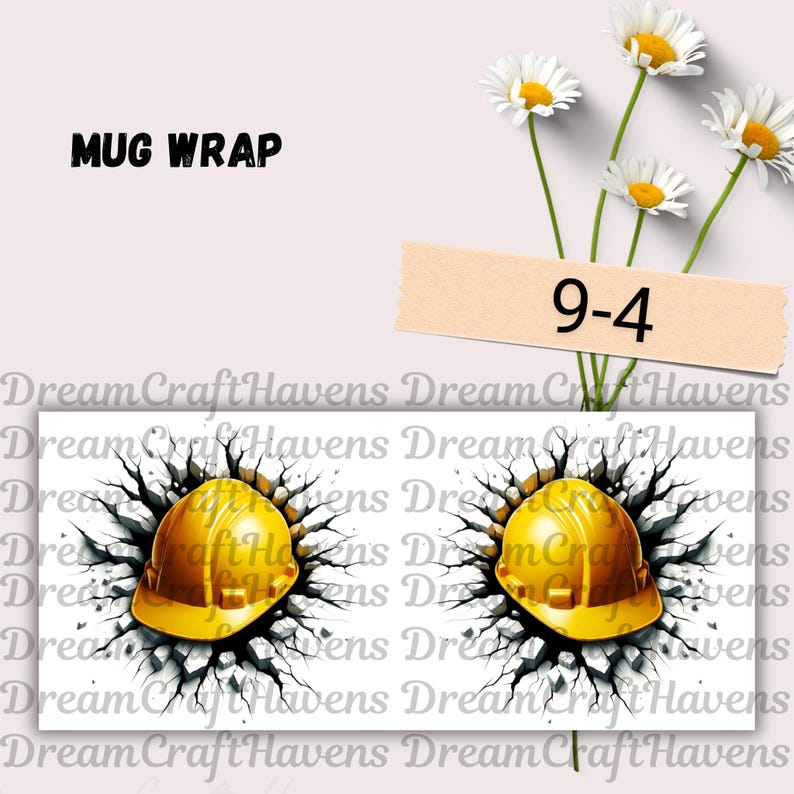 Safety Helmet Mug Wrap 11oz & 15oz Coffee Mug PNG Construction Mug Wrap 3D Mug Wrap Construction Worker Sublimation Designs Digital Download