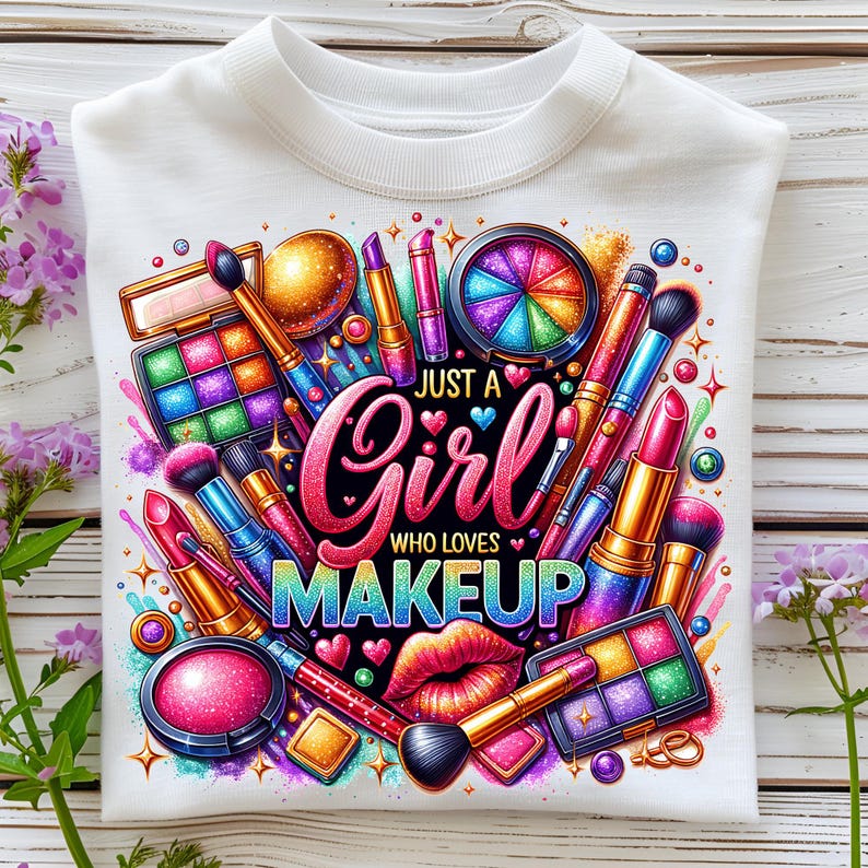 Just A Girl Who Loves Makeup PNG T-Shirt Design Cosmetics PNG Makeup Artist PNG Lipstick Png Makeup Png Sublimation Design Digital Download