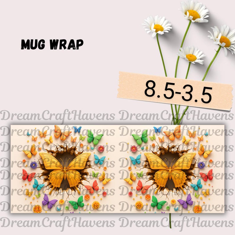 Butterfly Mug Wrap, 11oz & 15oz Butterfly Coffee Mug PNG, Butterfly Cup Wrap, Butterfly Wrap PNG, Floral Spring Mug Wrap, Digital Download