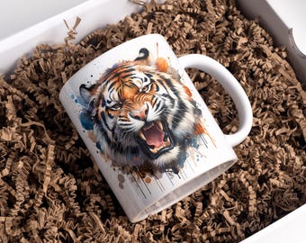 Watercolor Tiger Mug Wrap 11oz & 15oz Coffee Mug PNG 3D Mug Wrap Animal Mug Wrap Sublimation Design Digital Download