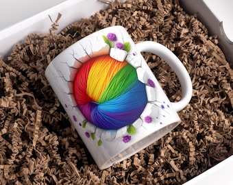 Knitting Mug Wrap 11oz & 15oz Coffee Mug PNG Floral Mug Wrap 3D Hole In A Wall Mug Wrap Crochet Mug Wrap Sublimation Design Digital Download