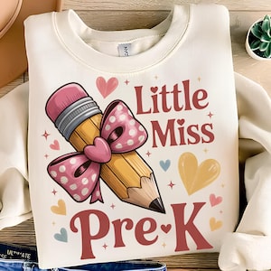 Little Miss Pre-K PNG T-Shirt Design Trending Png Pre-Kindergarten Png Prek Png Pencil Coquette Bow Png Sublimation Design Digital Download