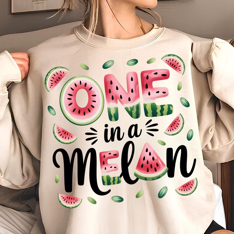 One In A Melon PNG, T-Shirt Designs, Watermelon PNG, Watermelon Clipart, Cute Summer PNG, Funny Summer Png, Summer Clipart, Digital Download