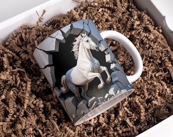 3D Horse Mug Wrap 11oz & 15oz Coffee Mug PNG Horse Hole In A Wall Mug Horse Coffee Mug Running Horse Mug Horse Coffee Cup Digital Download
