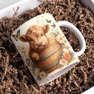 Baby Highland Cow Mug Wrap, 11oz & 15oz Coffee Mug PNG, Highland Cow Cup, 3D Mug Wrap,Highland Cow Wrap,Sublimation Designs,Digital Download