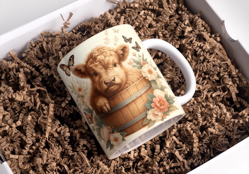 Baby Highland Cow Mug Wrap, 11oz & 15oz Coffee Mug PNG, Highland Cow Cup, 3D Mug Wrap,Highland Cow Wrap,Sublimation Designs,Digital Download