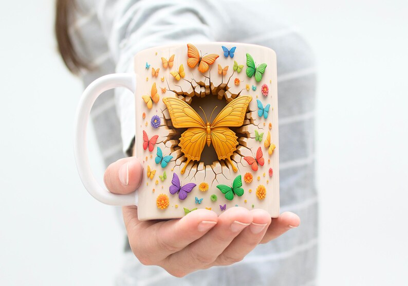 Butterfly Mug Wrap, 11oz & 15oz Butterfly Coffee Mug PNG, Butterfly Cup Wrap, Butterfly Wrap PNG, Floral Spring Mug Wrap, Digital Download