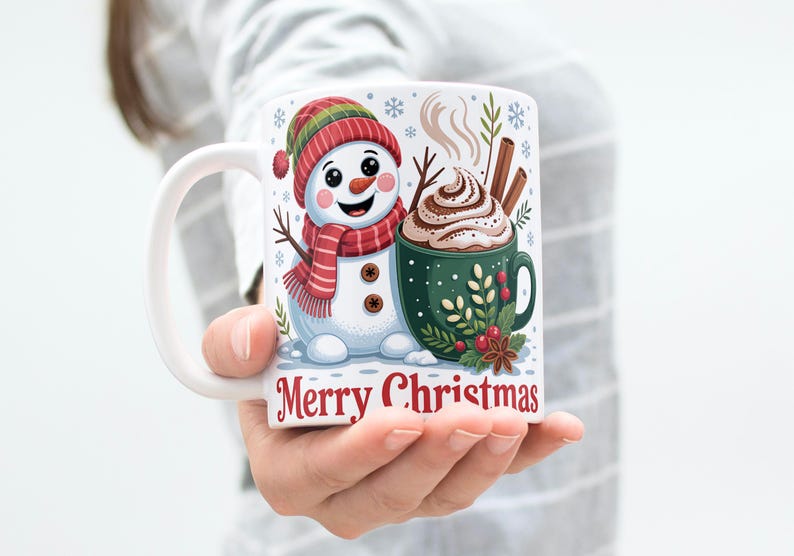 Merry Christmas Mug Wrap 11 oz & 15 oz Coffee Mug PNG Christmas Mug Png Snowman Mug Wrap Hot Cocoa Mug Sublimation Designs Digital Download