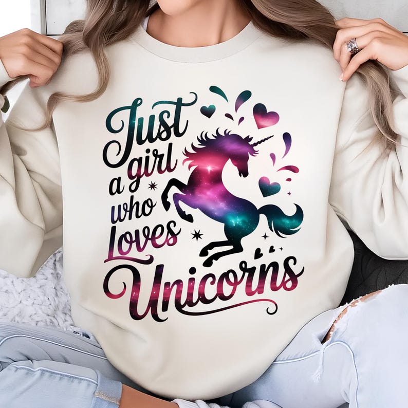 Just A Girl Who Loves Unicorns PNG T-Shirt Design Unicorn PNG Kids PNG Unicorn Girl Png Hearts Png Sublimation Designs Digital Download