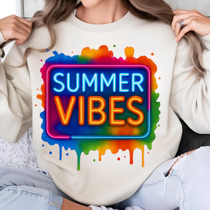Summer Vibes PNG T-Shirt Design Neon Summer PNG Summer Png Design Summer Clipart Summer Shirt Trending Sublimation Designs Digital Download