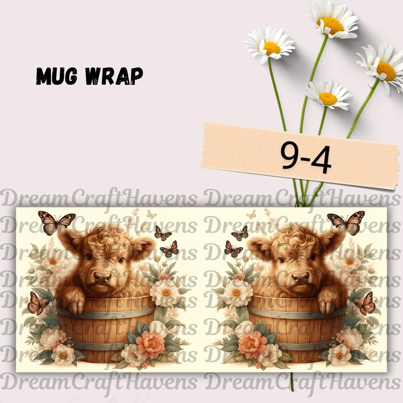 Baby Highland Cow Mug Wrap, 11oz & 15oz Coffee Mug PNG, Highland Cow Cup, 3D Mug Wrap,Highland Cow Wrap,Sublimation Designs,Digital Download