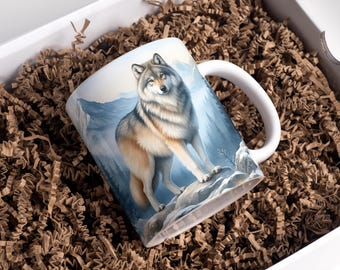Envoltura para taza de lobo, taza de café de 325 ml y 480 ml PNG, envoltura para taza de montaña, sublimación de taza de lobo, envoltura para taza de invierno, diseños de sublimación, descarga digital