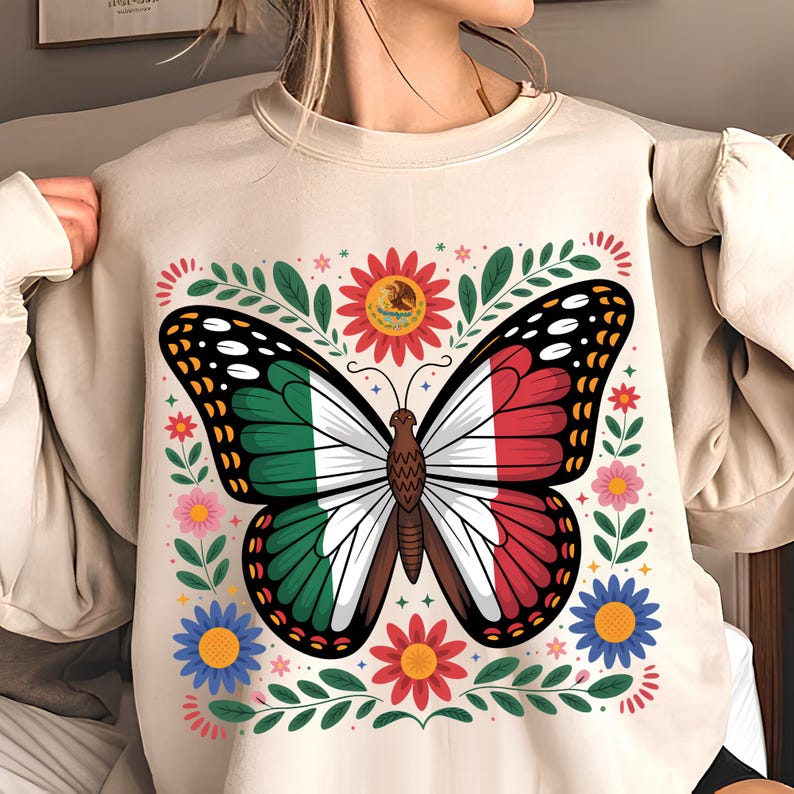 Mexico Butterfly PNG T-Shirt Design Mexico Flag PNG Mexican PNG Mexican Flag Png Mexican Shirt Png Sublimation Designs Digital Download