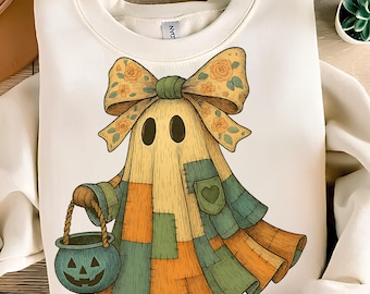 Trendy Halloween-spook PNG T-shirtontwerp schattig spook PNG Trendy Halloween Png-patchwork Spooky Ghost Png-sublimatie ontwerp digitale download