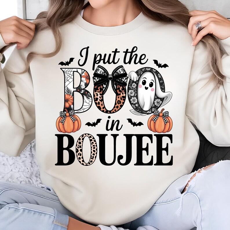 I Put The Boo in Boujee PNG T-Shirt Design Boo PNG Trendy Ghost PNG Trendy Halloween Png Spooky Season Png Sublimation Digital Download