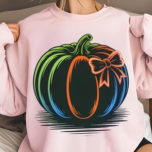 Neon Pumpkin Bow PNG T-Shirt Design Trendy Fall PNG Fall Design PNG Preppy Fall Png Pumpkin Png Sublimation Design Digital Download