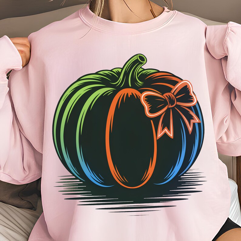 Neon Pumpkin Bow PNG T-Shirt Design Trendy Fall PNG Fall Design PNG Preppy Fall Png Pumpkin Png Sublimation Design Digital Download