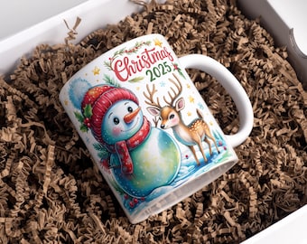 Weihnachtsbecher Wrap 11 oz & 15 oz Kaffeebecher PNG Weihnachtsbecher PNG Rentier Becher Wrap Schneemann Becher Wrap Sublimationsdesigns Digitaler Download