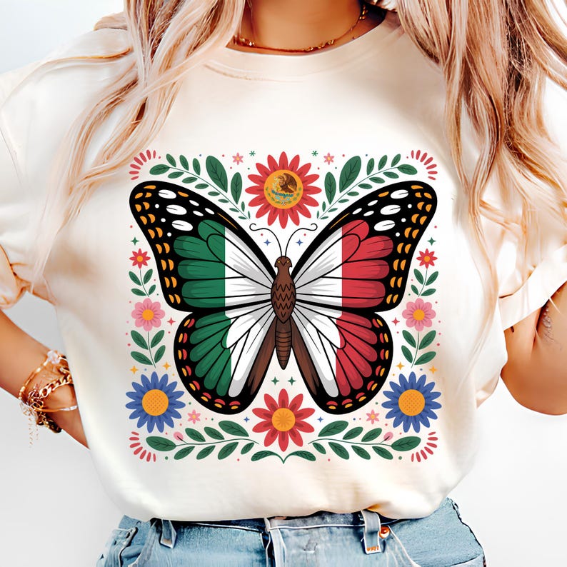 Mexico Butterfly PNG T-Shirt Design Mexico Flag PNG Mexican PNG Mexican Flag Png Mexican Shirt Png Sublimation Designs Digital Download