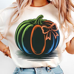 Neon Pumpkin Bow PNG T-Shirt Design Trendy Fall PNG Fall Design PNG Preppy Fall Png Pumpkin Png Sublimation Design Digital Download