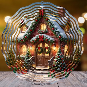 Christmas Wind Spinner PNG Sublimation Spinner Design 10 Inch & 8 Inch Christmas Spinner PNG Christmas House Wind Spinner Digital Download