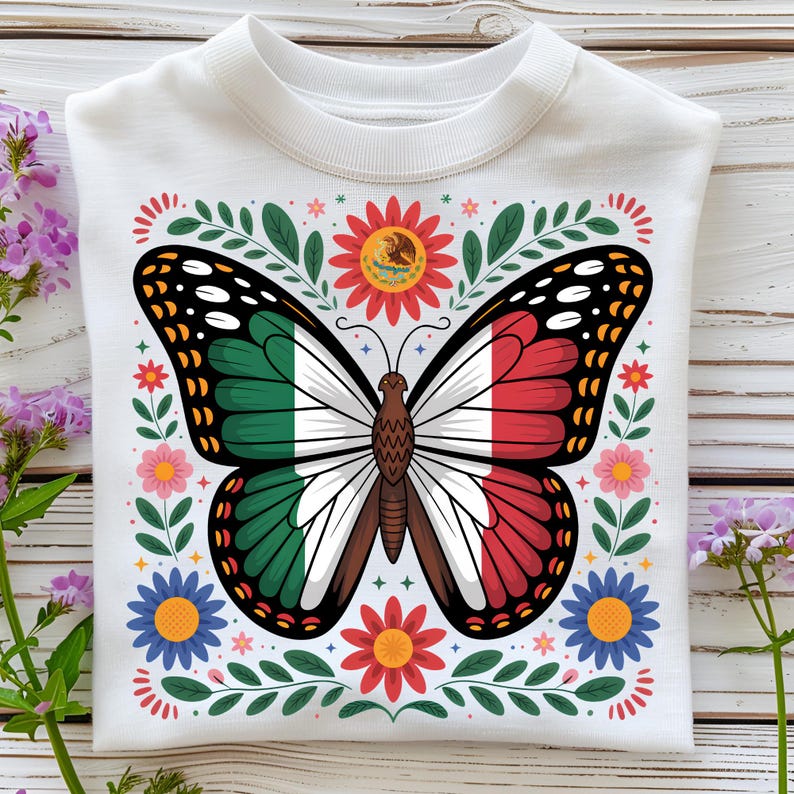 Mexico Butterfly PNG T-Shirt Design Mexico Flag PNG Mexican PNG Mexican Flag Png Mexican Shirt Png Sublimation Designs Digital Download