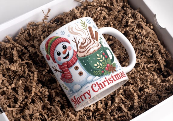 Merry Christmas Mug Wrap 11 oz & 15 oz Coffee Mug PNG Christmas Mug Png Snowman Mug Wrap Hot Cocoa Mug Sublimation Designs Digital Download