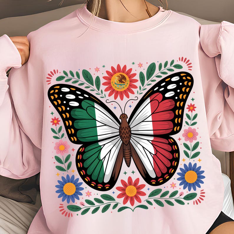 Mexico Butterfly PNG T-Shirt Design Mexico Flag PNG Mexican PNG Mexican Flag Png Mexican Shirt Png Sublimation Designs Digital Download