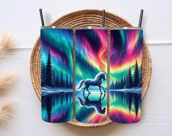 Horse Reflection Northern Lights Tumbler Wrap 20 oz Skinny Tumbler Farm Tumbler Wrap Sublimation Designs Digital Download