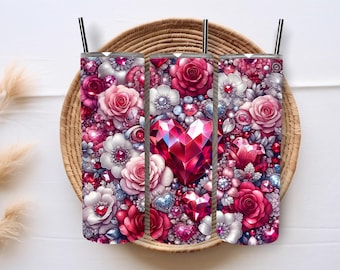 Valentines Day Tumbler Wrap, 20 oz Skinny Tumbler Wrap, Heart Tumbler Wrap, Flower Tumbler Wrap, Love Tumbler Wrap, Digital Download