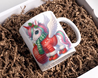 Christmas Unicorn Mug Wrap 11oz & 15oz Christmas Coffee Mug PNG Christmas Mug Wrap Sublimation Designs Digital Download