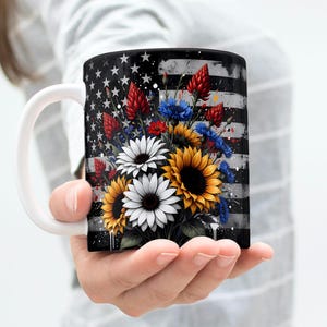 USA Mug Wrap, 4th Of July Mug, America Mug Wrap, American Flag Sunflower Mug Wrap, 11oz & 15oz Coffee Mug PNG, Digital Download