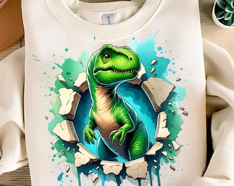 Dinosaurus png T-shirt ontwerp 3D babydinosaurus PNG T-rex PNG dinosaurus shirt kinderen gat in een muur dinosaurus sublimatie ontwerpen digitale download