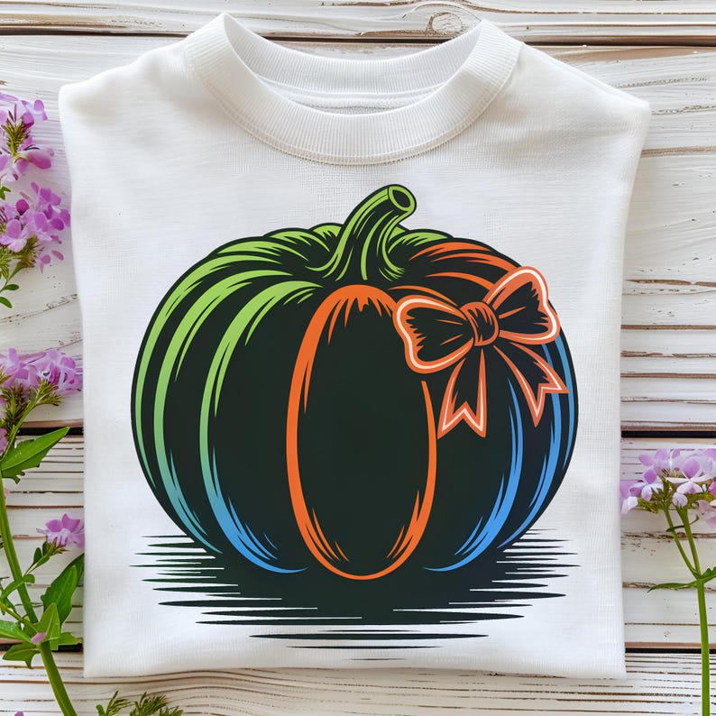 Neon Pumpkin Bow PNG T-Shirt Design Trendy Fall PNG Fall Design PNG Preppy Fall Png Pumpkin Png Sublimation Design Digital Download