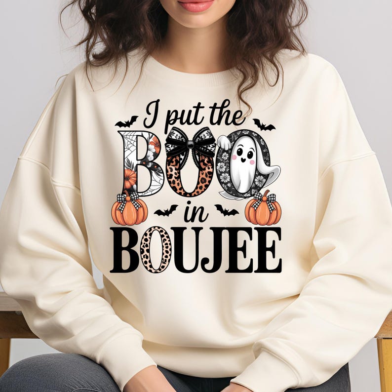 I Put The Boo in Boujee PNG T-Shirt Design Boo PNG Trendy Ghost PNG Trendy Halloween Png Spooky Season Png Sublimation Digital Download