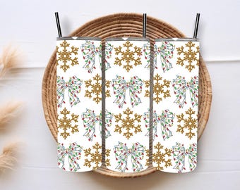 Christmas Snowflake Tumbler Wrap 20 oz Skinny Tumbler Winter Tumbler Wrap Christmas Lights Bow Tumbler Sublimation Designs Digital Download