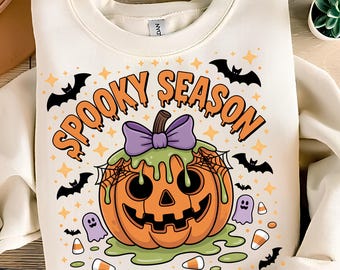 Spöksäsong PNG T-shirtdesign Trendig Halloween PNG Trendig Spöke PNG Pumpa Rosett PNG Spöklika Vibbar PNG Sublimeringsdesign Digital Nedladdning