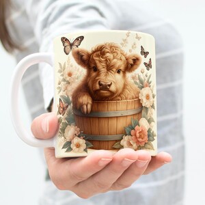 Baby Highland Cow Mug Wrap, 11oz & 15oz Coffee Mug PNG, Highland Cow Cup, 3D Mug Wrap,Highland Cow Wrap,Sublimation Designs,Digital Download
